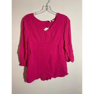 Cato Blouse Boho 3D Dot Y2K Retro Pink Top V Neck 3/4 Sleeve Shirt Size Small